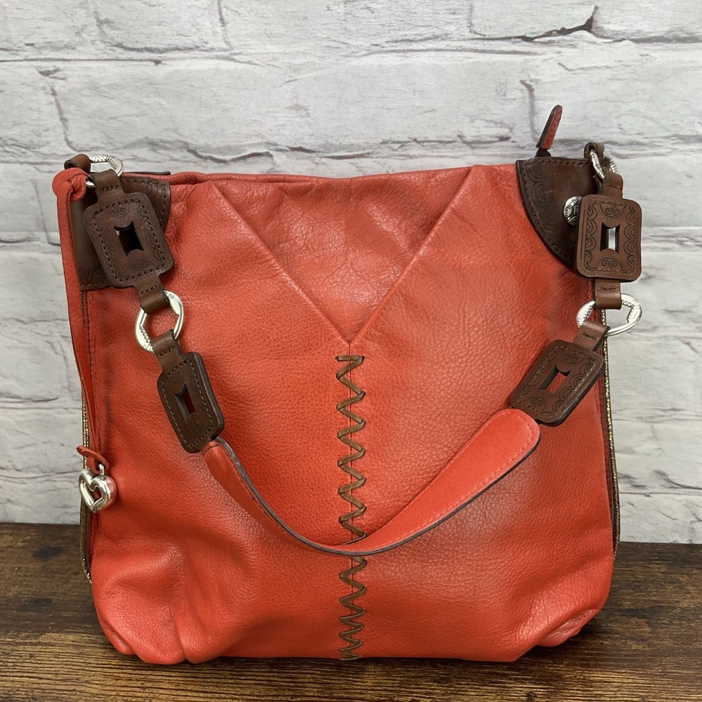 Brighton Orange and Brown Leather Shoulder Bag